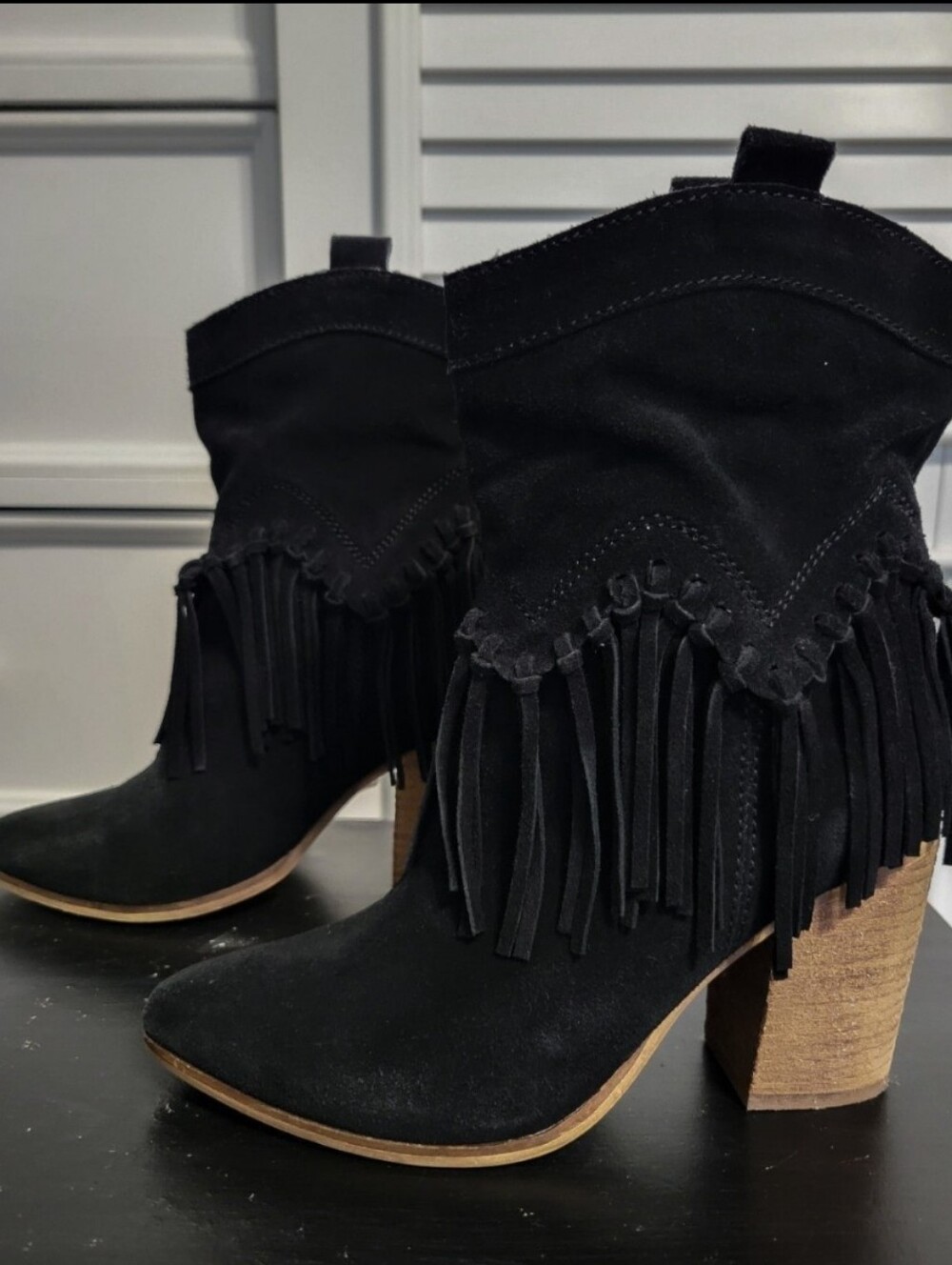 Aldo Black Suede Fringe Western Ankle Boots